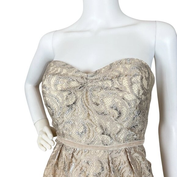 Jenny Yoo Collection Harlow Lace Metallic Cocktail Dress Sandstone Beige Size 2 - Picture 3 of 8